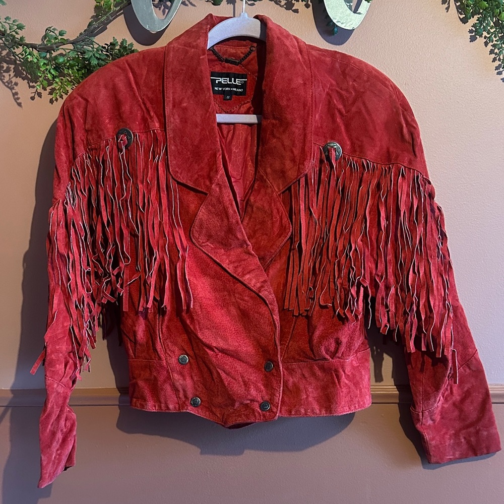 Vintage Pelle Red Leather Jacket 100% leather with Fringe